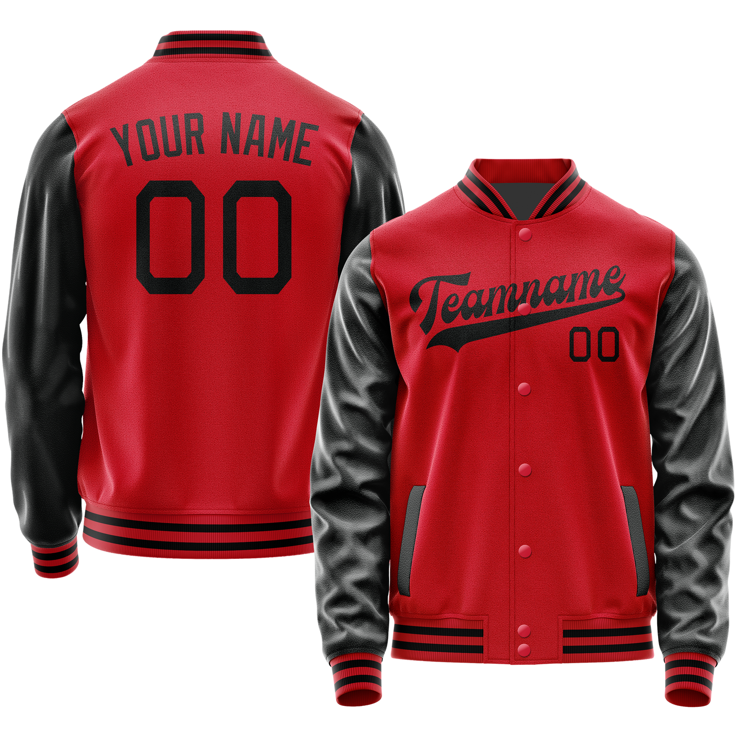 Custom Red Black Solid Color Varsity Letterman Jacket