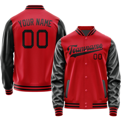 Custom Red Black Solid Color Varsity Letterman Jacket