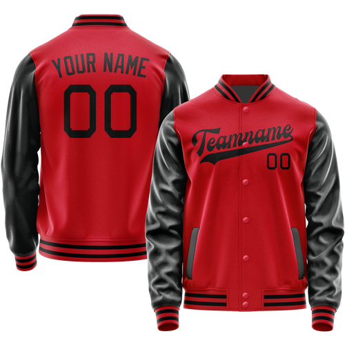Custom Red Black Solid Color Varsity Letterman Jacket