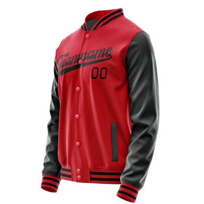 Custom Red Black Solid Color Varsity Letterman Jacket