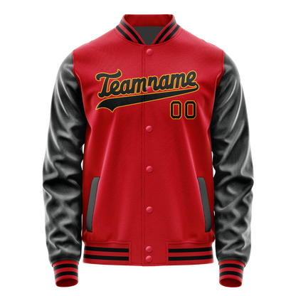 Custom Red Black Solid Color Varsity Letterman Jacket
