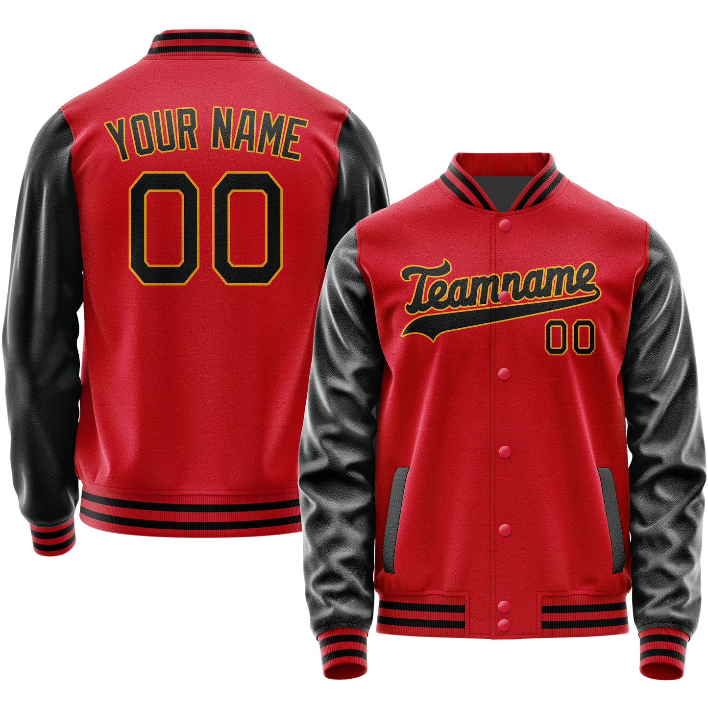 Custom Red Black Solid Color Varsity Letterman Jacket