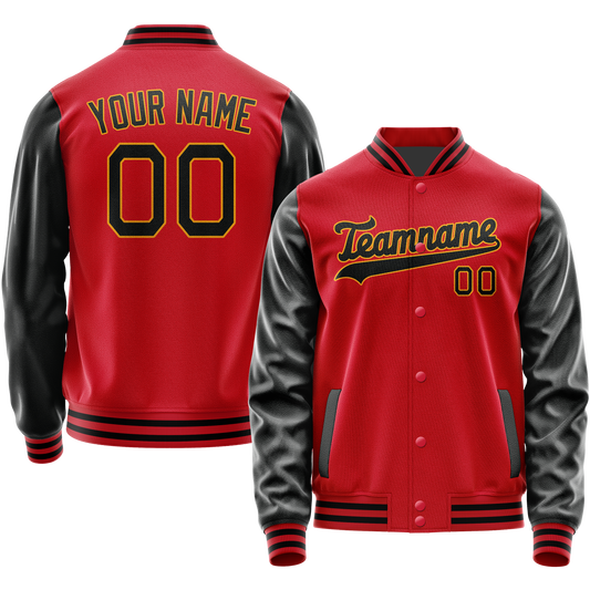 Custom Red Black Solid Color Varsity Letterman Jacket