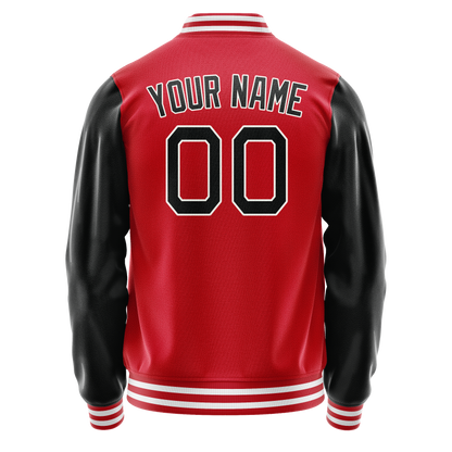 Custom Red Black Solid Color Varsity Letterman Jacket