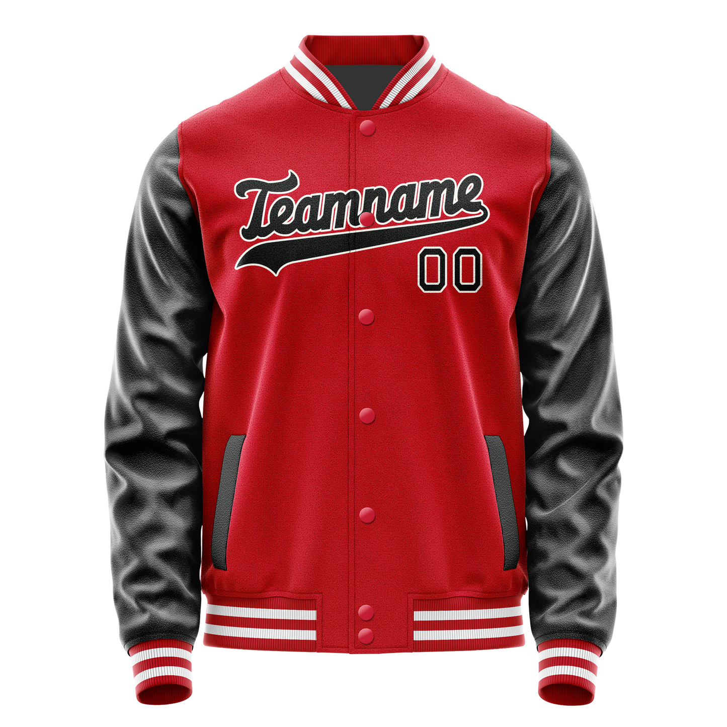Custom Red Black Solid Color Varsity Letterman Jacket