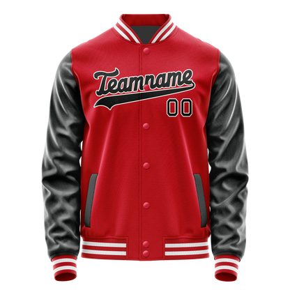 Custom Red Black Solid Color Varsity Letterman Jacket