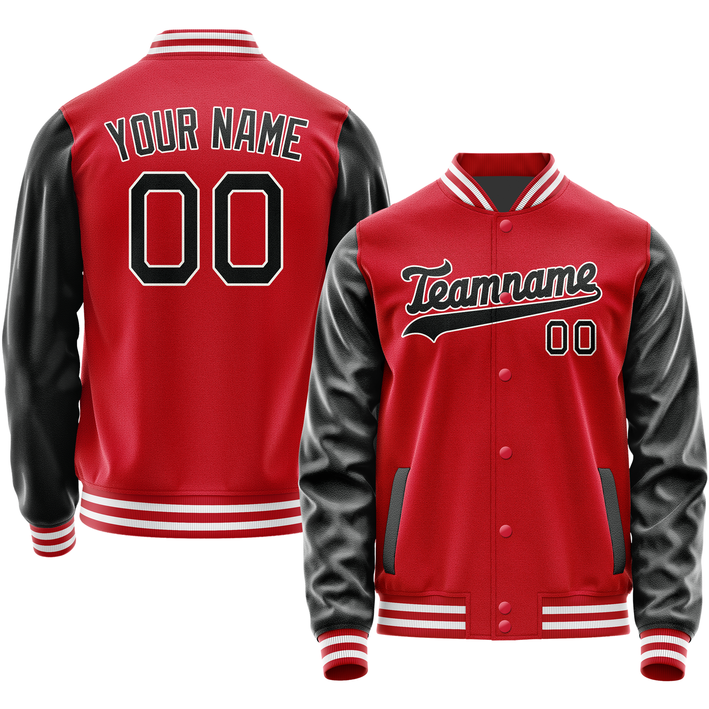 Custom Red Black Solid Color Varsity Letterman Jacket