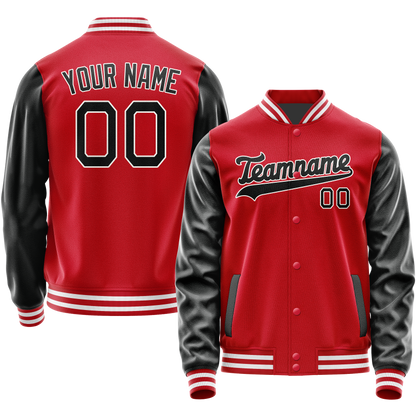 Custom Red Black Solid Color Varsity Letterman Jacket