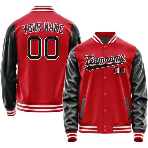 Custom Red Black Solid Color Varsity Letterman Jacket
