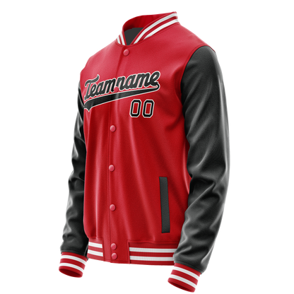 Custom Red Black Solid Color Varsity Letterman Jacket