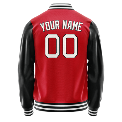 Custom Red Black Solid Color Varsity Letterman Jacket
