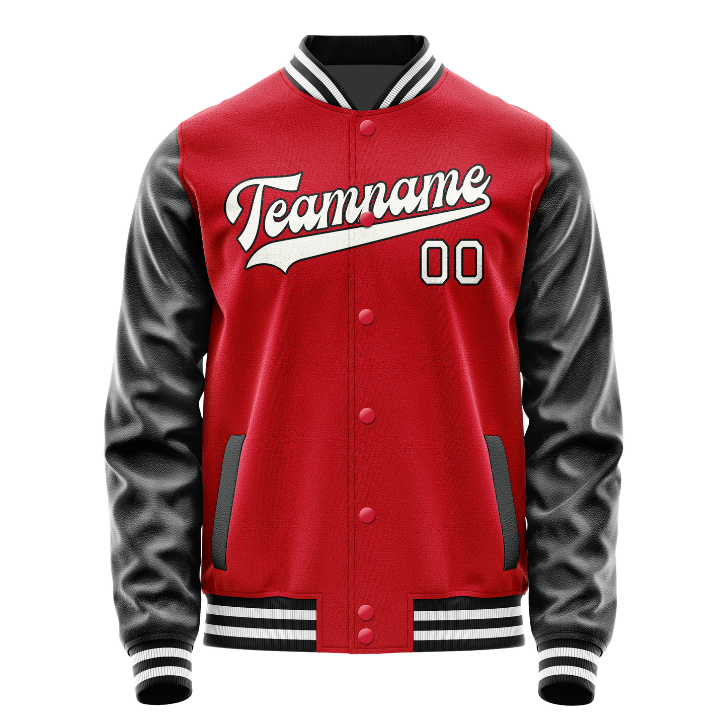 Custom Red Black Solid Color Varsity Letterman Jacket