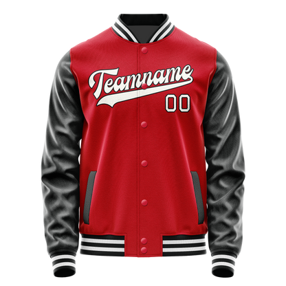 Custom Red Black Solid Color Varsity Letterman Jacket