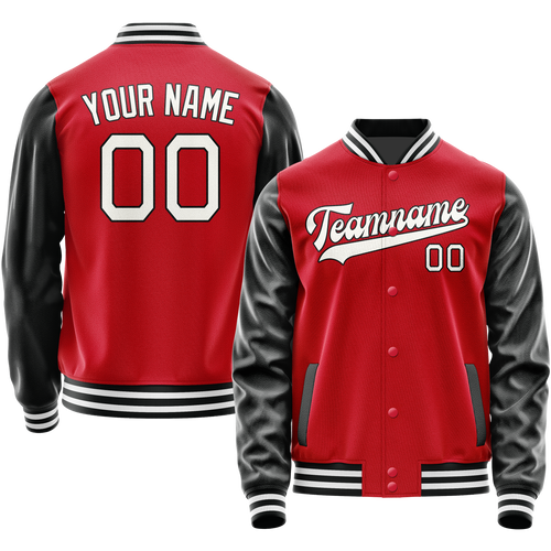 Custom Red Black Solid Color Varsity Letterman Jacket