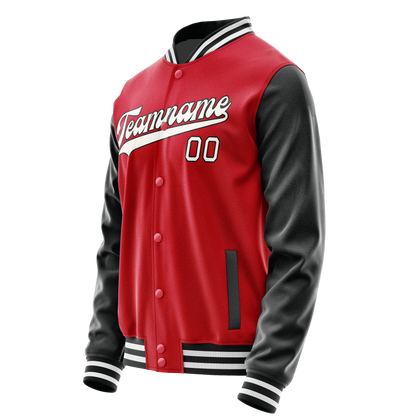 Custom Red Black Solid Color Varsity Letterman Jacket