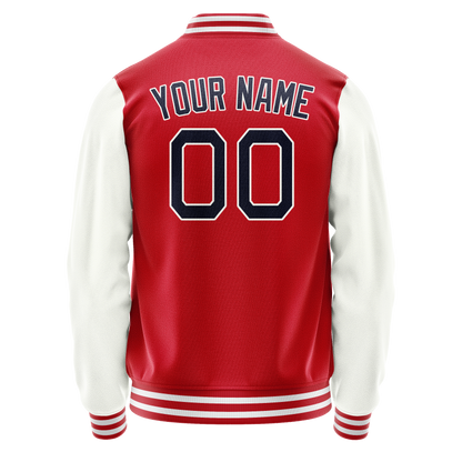 Custom Red White Solid Color Varsity Letterman Jacket