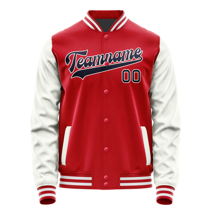 Custom Red White Solid Color Varsity Letterman Jacket