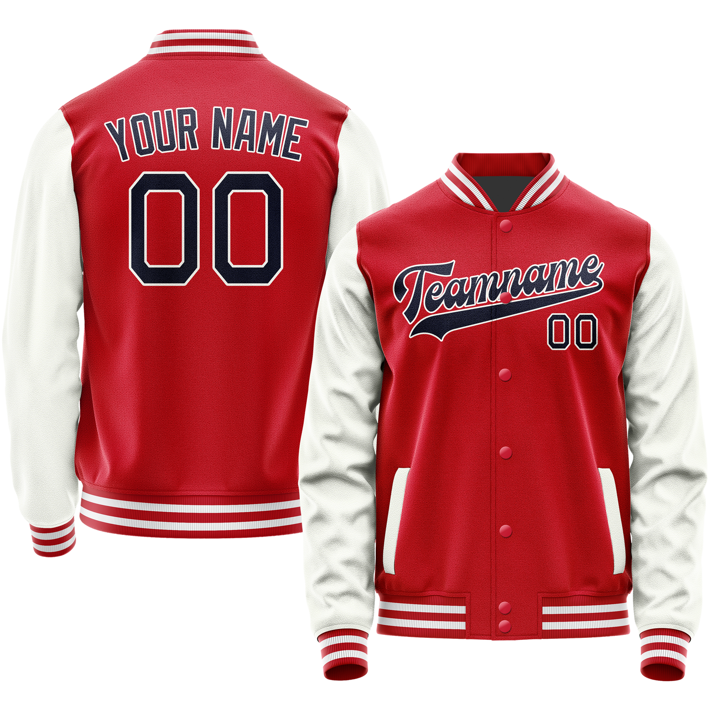 Custom Red White Solid Color Varsity Letterman Jacket