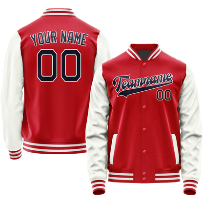Custom Red White Solid Color Varsity Letterman Jacket