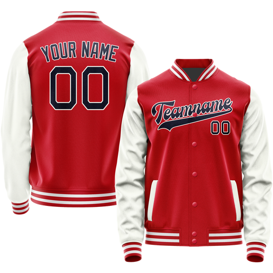 Custom Red White Solid Color Varsity Letterman Jacket