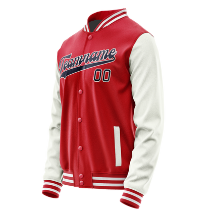 Custom Red White Solid Color Varsity Letterman Jacket