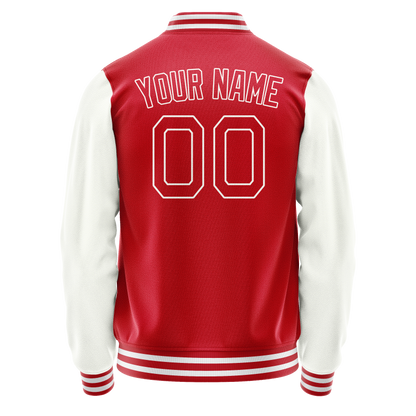 Custom Red White Solid Color Varsity Letterman Jacket