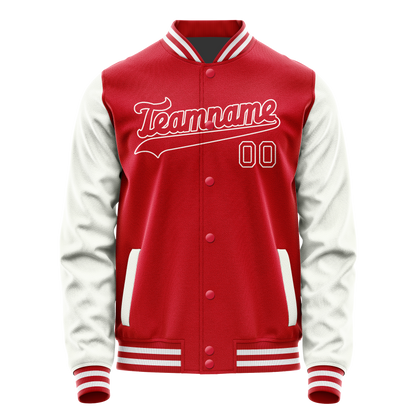 Custom Red White Solid Color Varsity Letterman Jacket
