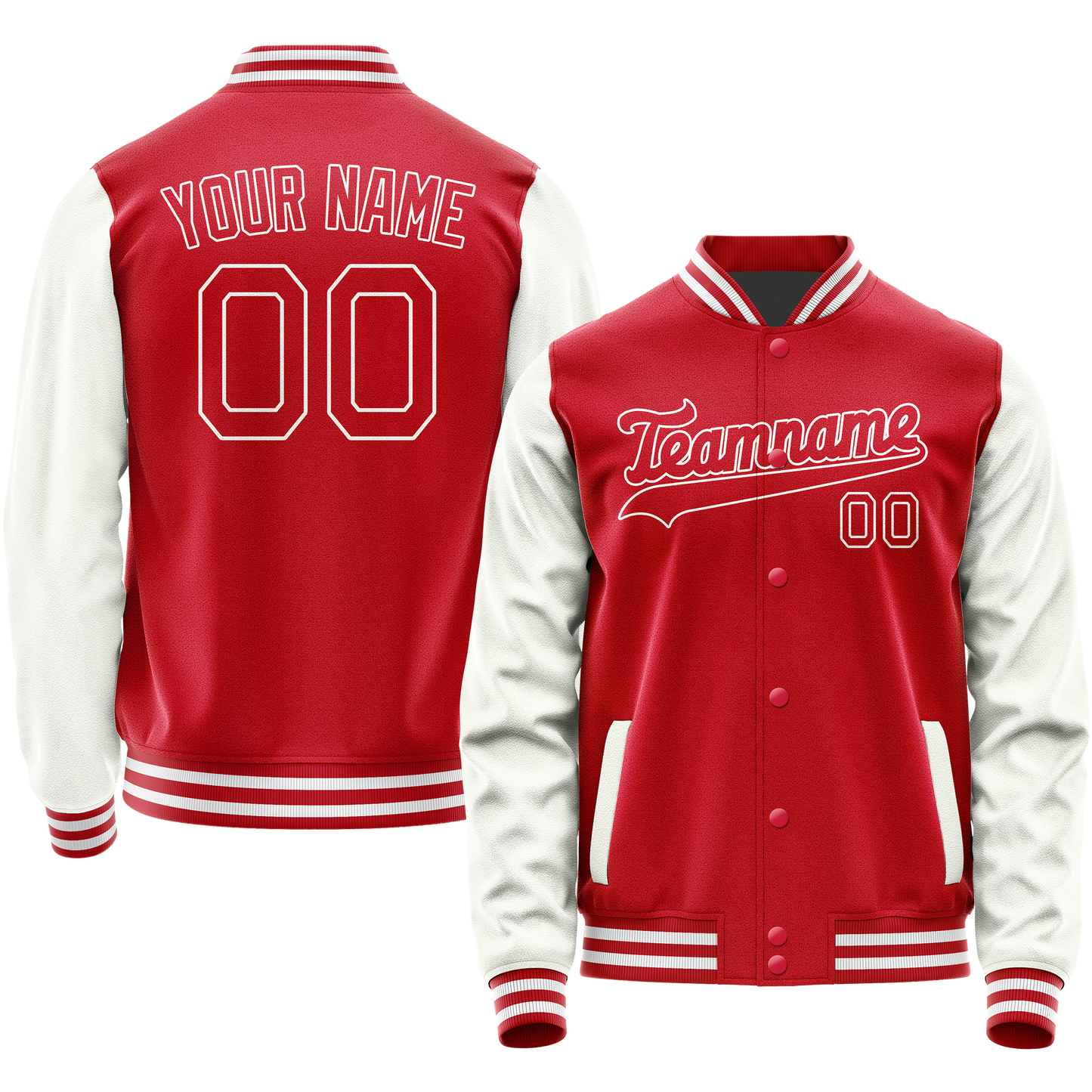 Custom Red White Solid Color Varsity Letterman Jacket