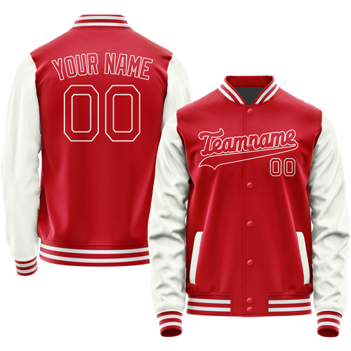 Custom Red White Solid Color Varsity Letterman Jacket