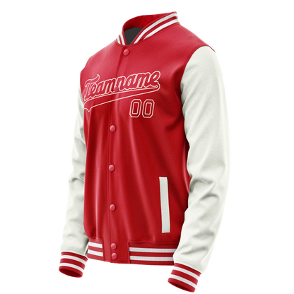 Custom Red White Solid Color Varsity Letterman Jacket