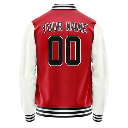 Custom Red White Solid Color Varsity Letterman Jacket