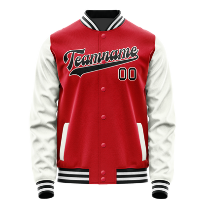 Custom Red White Solid Color Varsity Letterman Jacket