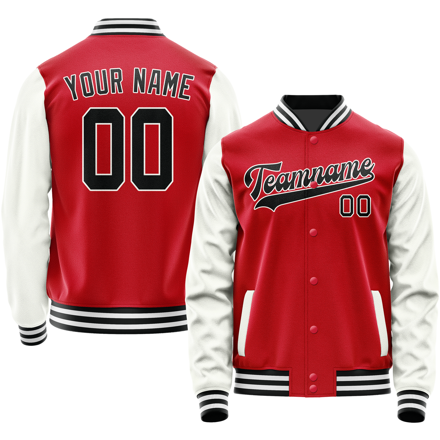 Custom Red White Solid Color Varsity Letterman Jacket