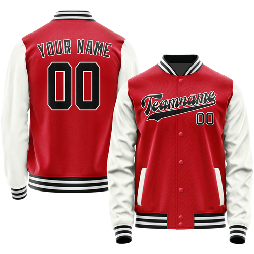 Custom Red White Solid Color Varsity Letterman Jacket
