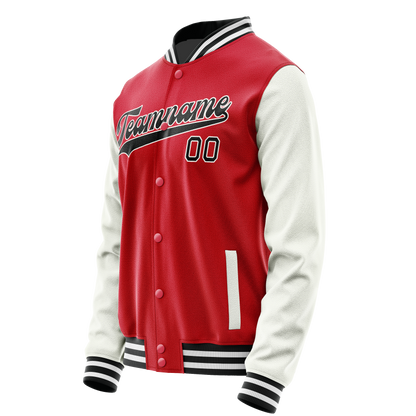 Custom Red White Solid Color Varsity Letterman Jacket