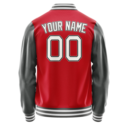 Custom Red Gray Solid Color Varsity Letterman Jacket