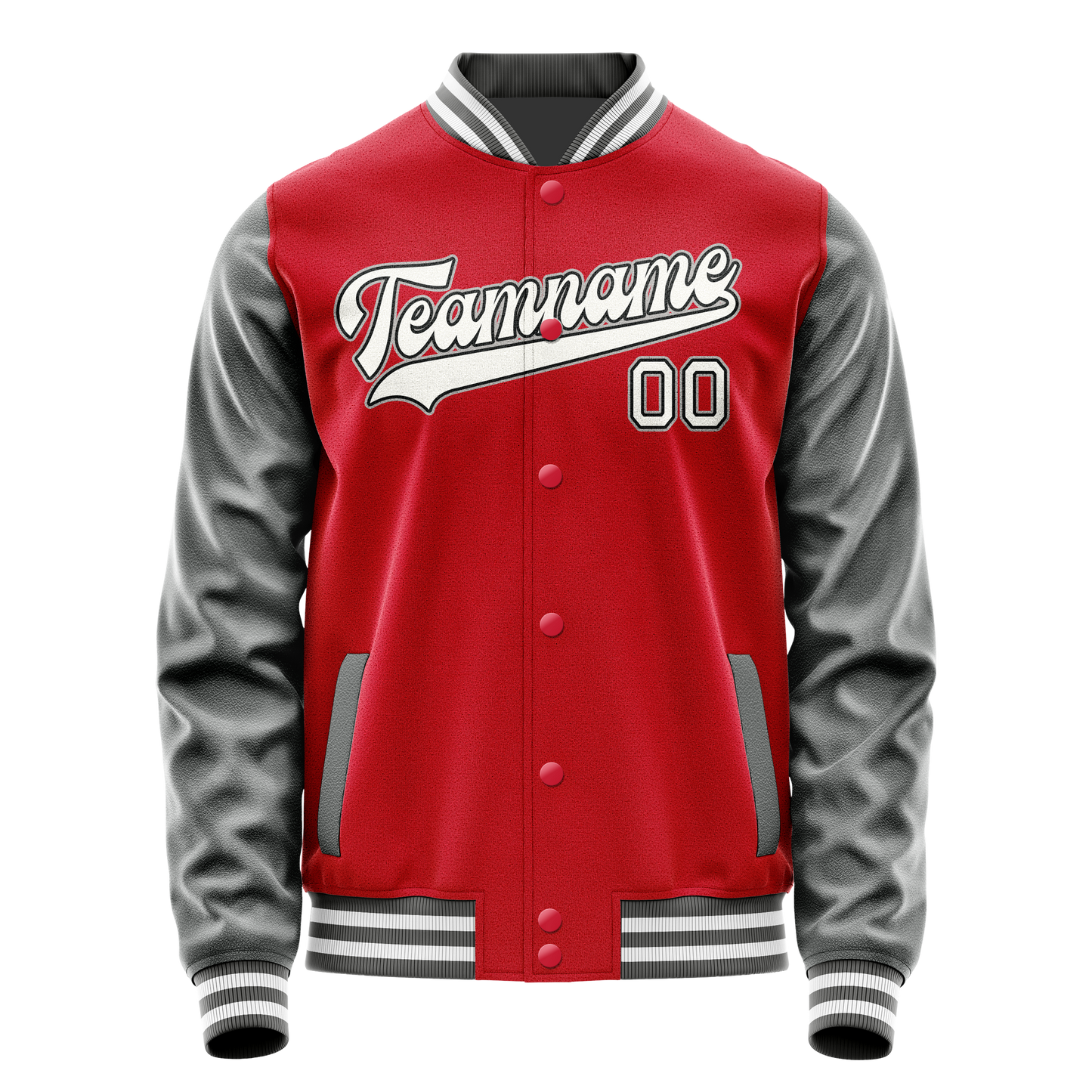 Custom Red Gray Solid Color Varsity Letterman Jacket