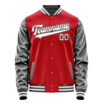 Custom Red Gray Solid Color Varsity Letterman Jacket