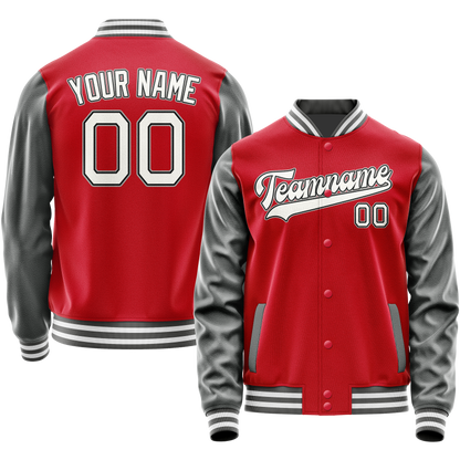 Custom Red Gray Solid Color Varsity Letterman Jacket