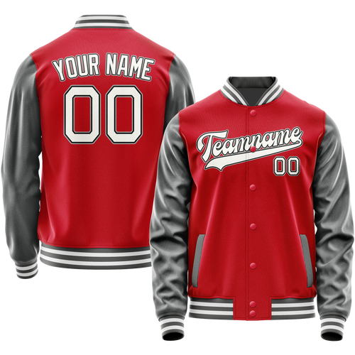 Custom Red Gray Solid Color Varsity Letterman Jacket