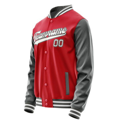 Custom Red Gray Solid Color Varsity Letterman Jacket