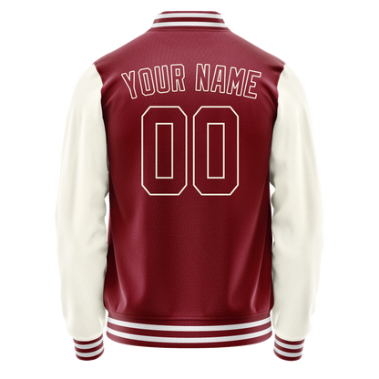 Custom Crimson Cream Solid Color Varsity Letterman Jacket