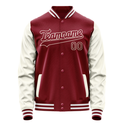 Custom Crimson Cream Solid Color Varsity Letterman Jacket