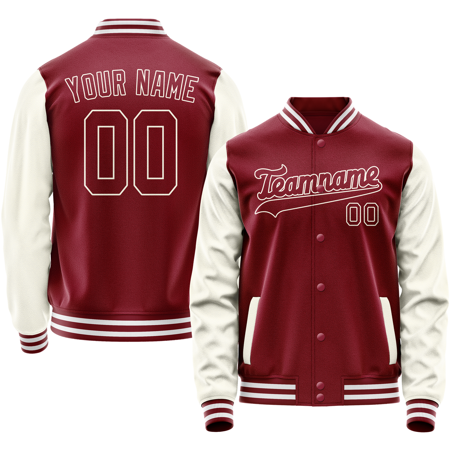 Custom Crimson Cream Solid Color Varsity Letterman Jacket