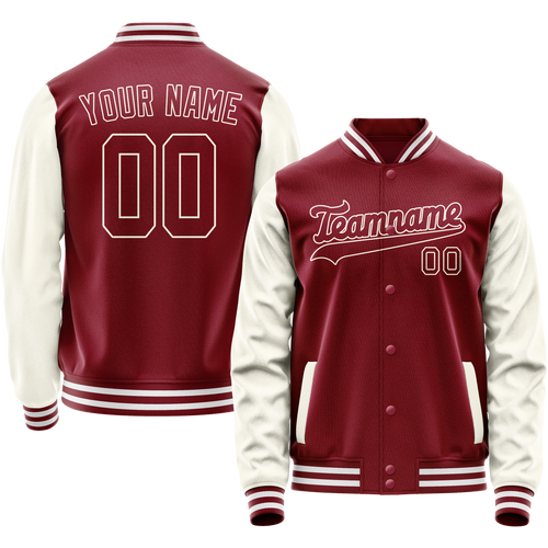 Custom Crimson Cream Solid Color Varsity Letterman Jacket