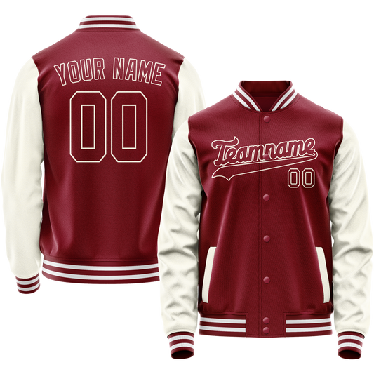 Custom Crimson Cream Solid Color Varsity Letterman Jacket