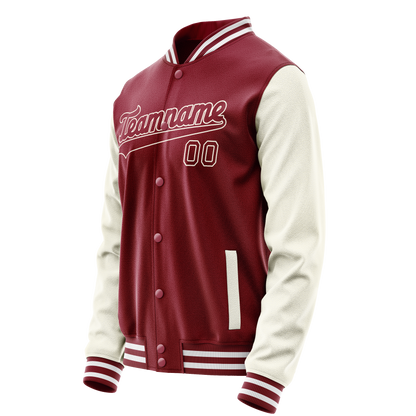 Custom Crimson Cream Solid Color Varsity Letterman Jacket
