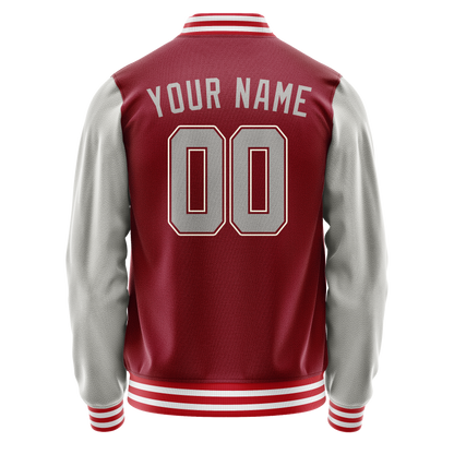 Custom Crimson Gray Solid Color Varsity Letterman Jacket