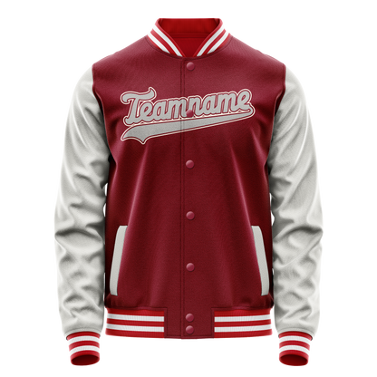 Custom Crimson Gray Solid Color Varsity Letterman Jacket