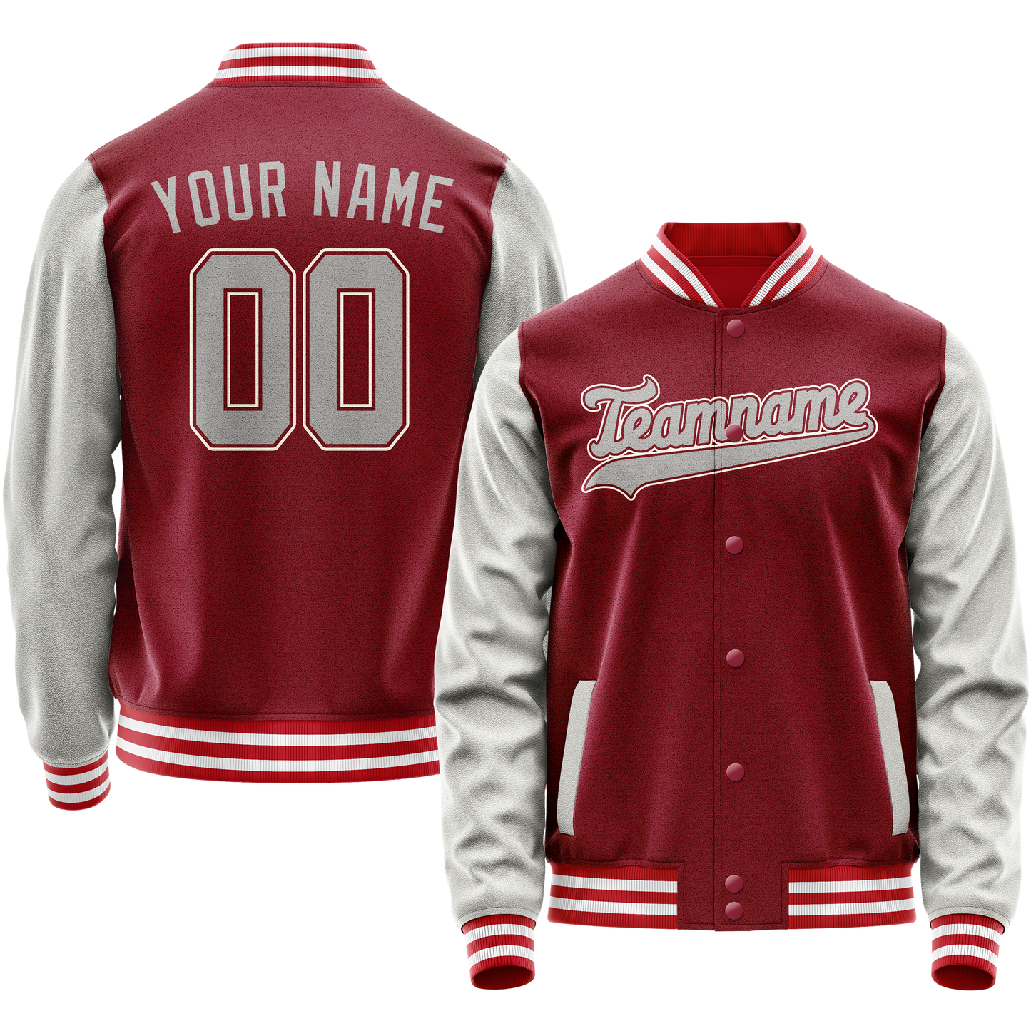 Custom Crimson Gray Solid Color Varsity Letterman Jacket